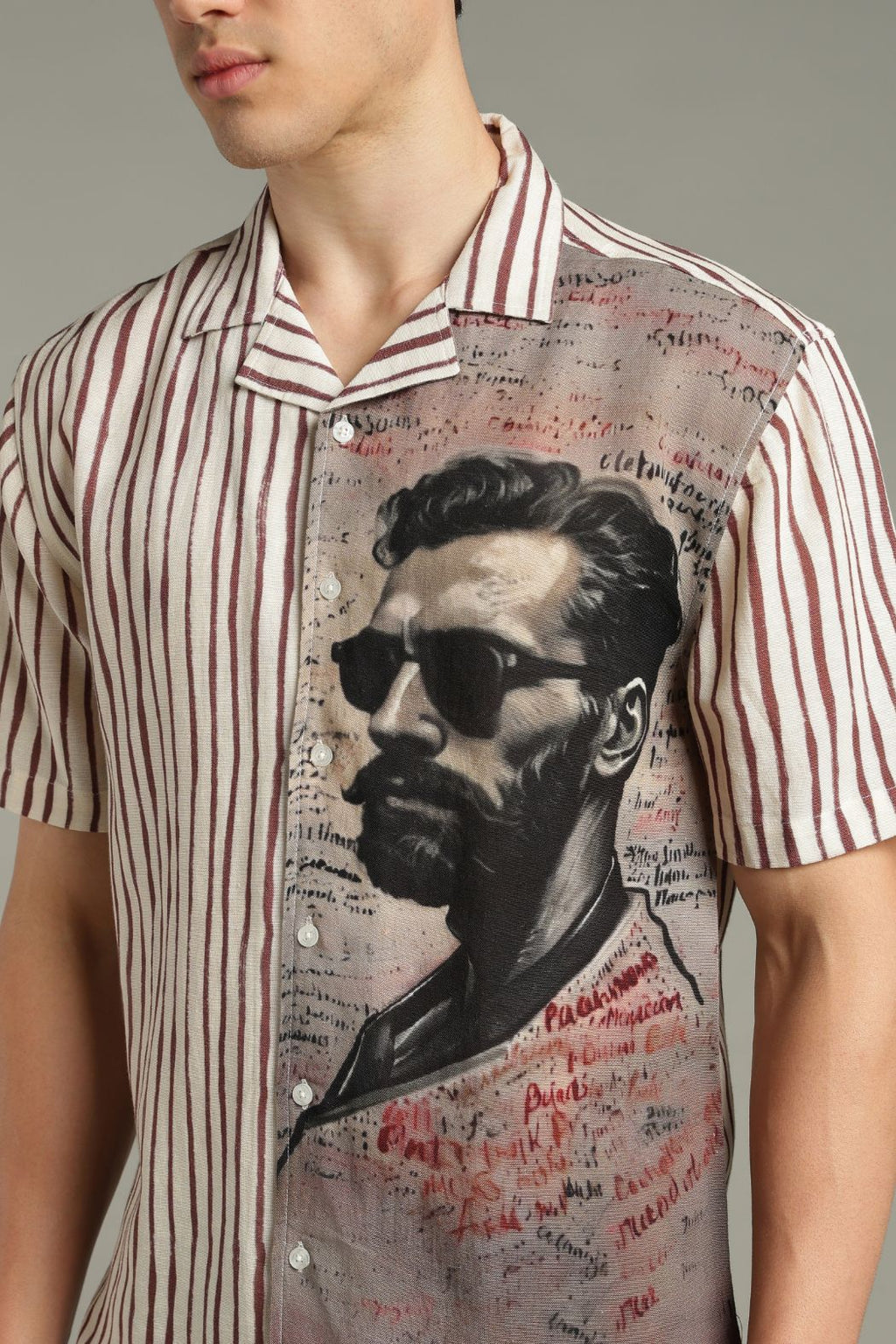 The Vintage Manuscript Split Striped Graphic Shirt