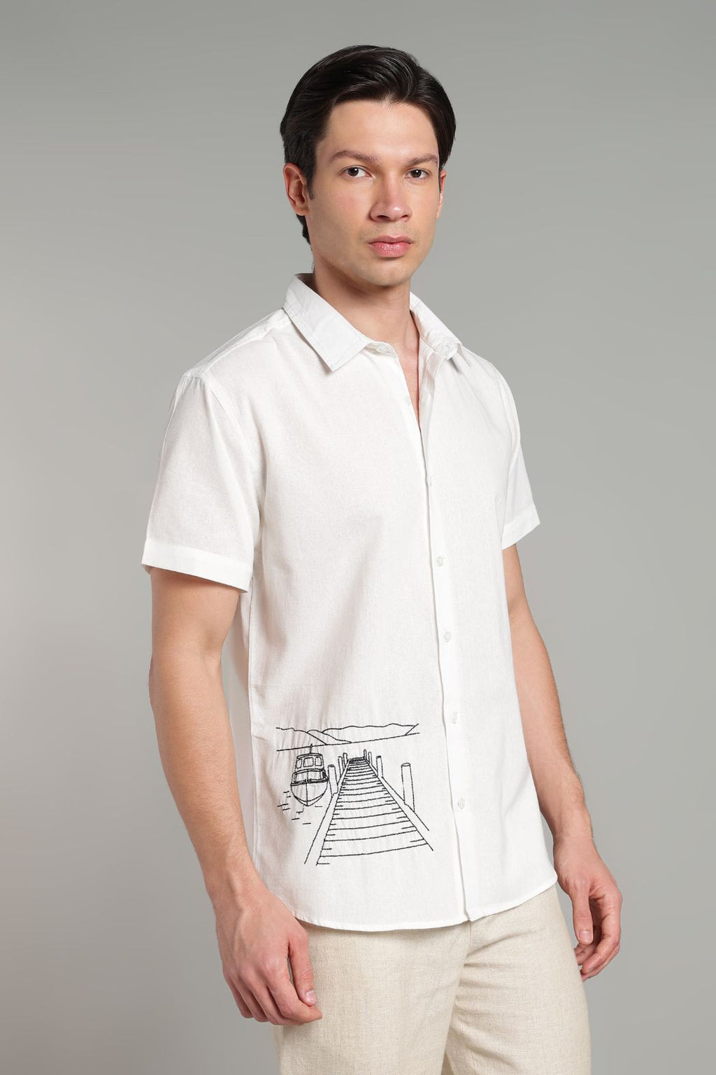 The Lakeside Pier Embroidered Short Sleeve Shirt