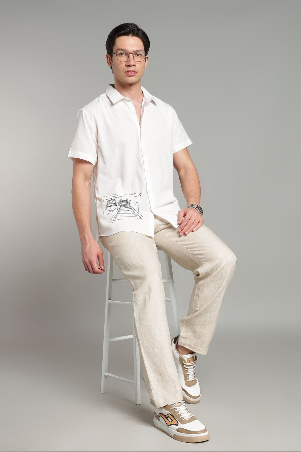 The Lakeside Pier Embroidered Short Sleeve Shirt