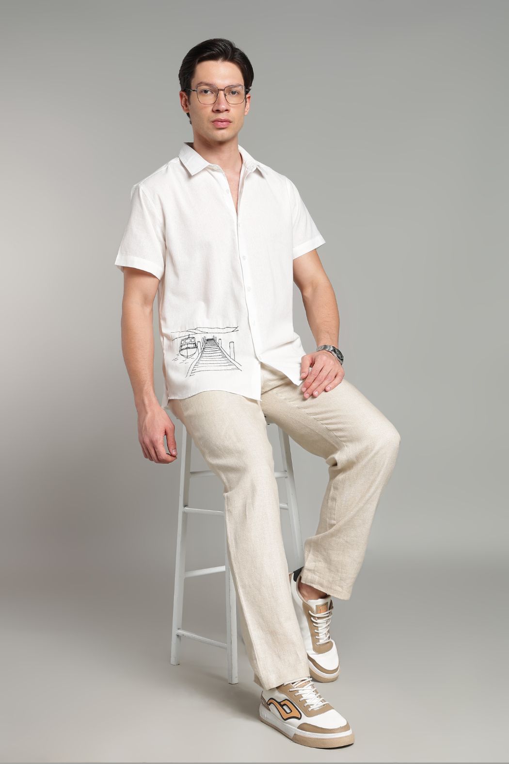The Lakeside Pier Embroidered Short Sleeve Shirt