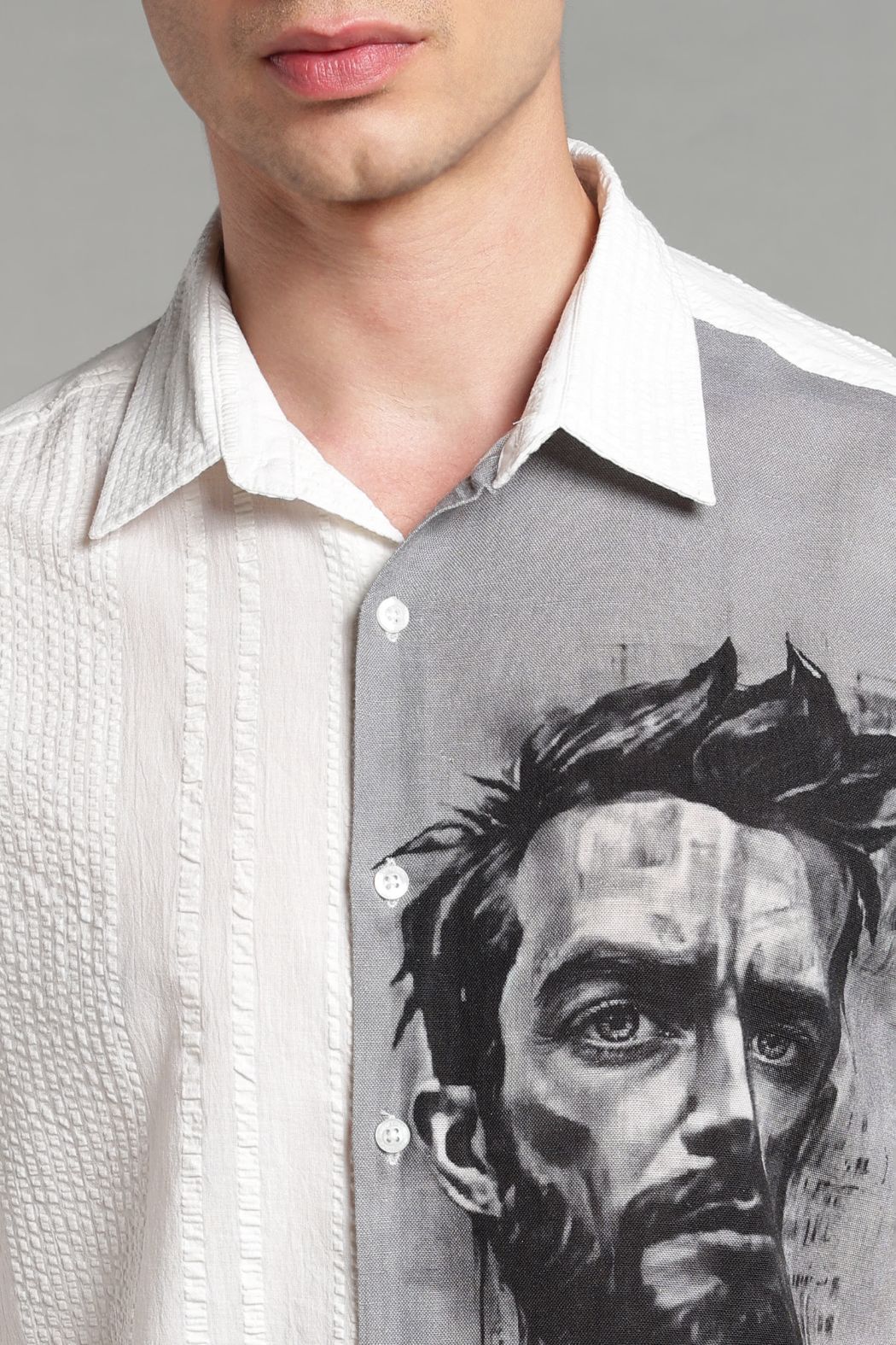 The Charcoal Muse Split Graphic Camp Shirt
