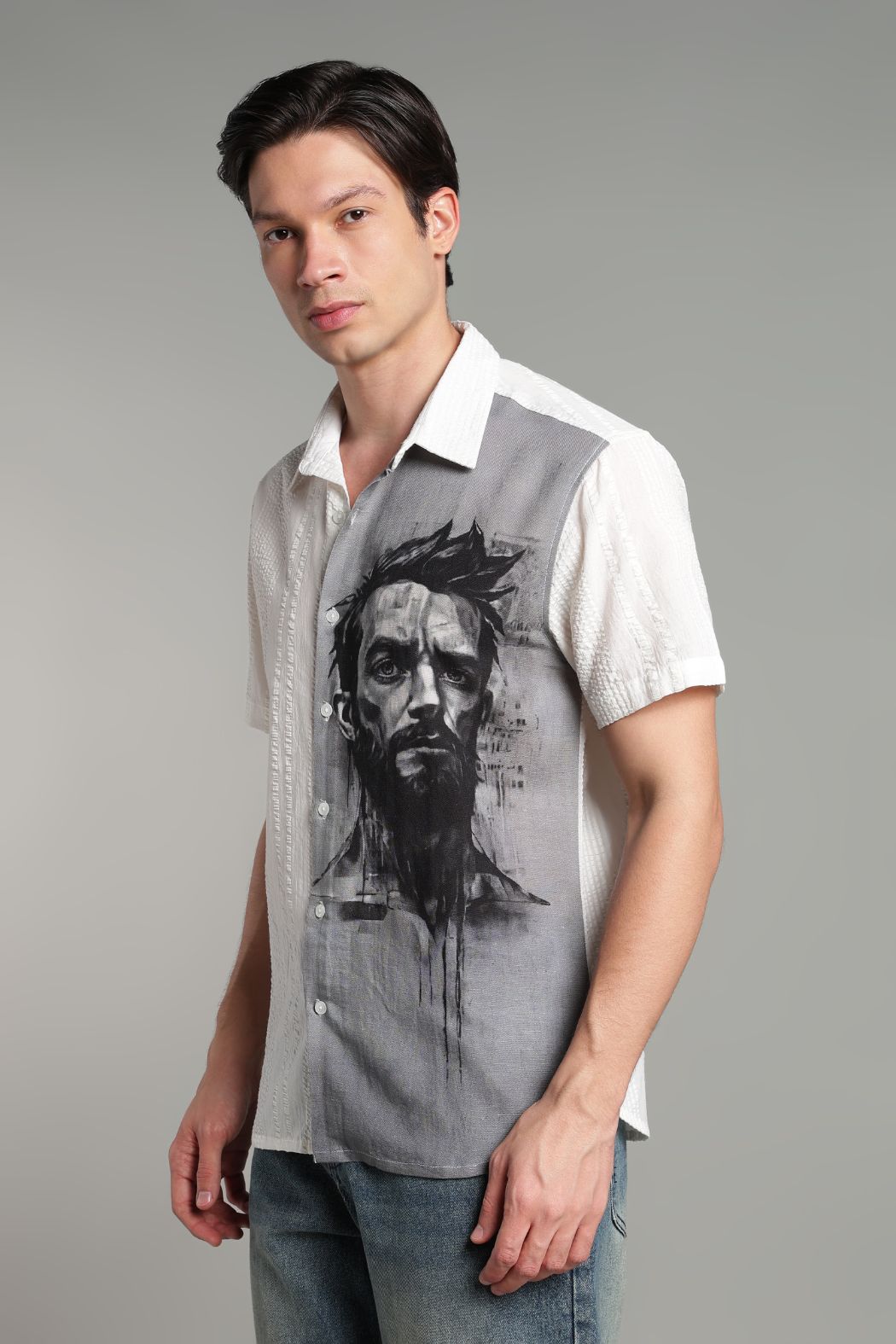 The Charcoal Muse Split Graphic Camp Shirt