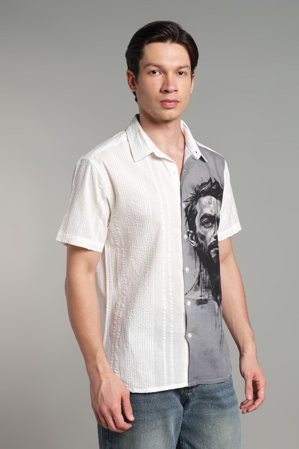 The Charcoal Muse Split Graphic Camp Shirt