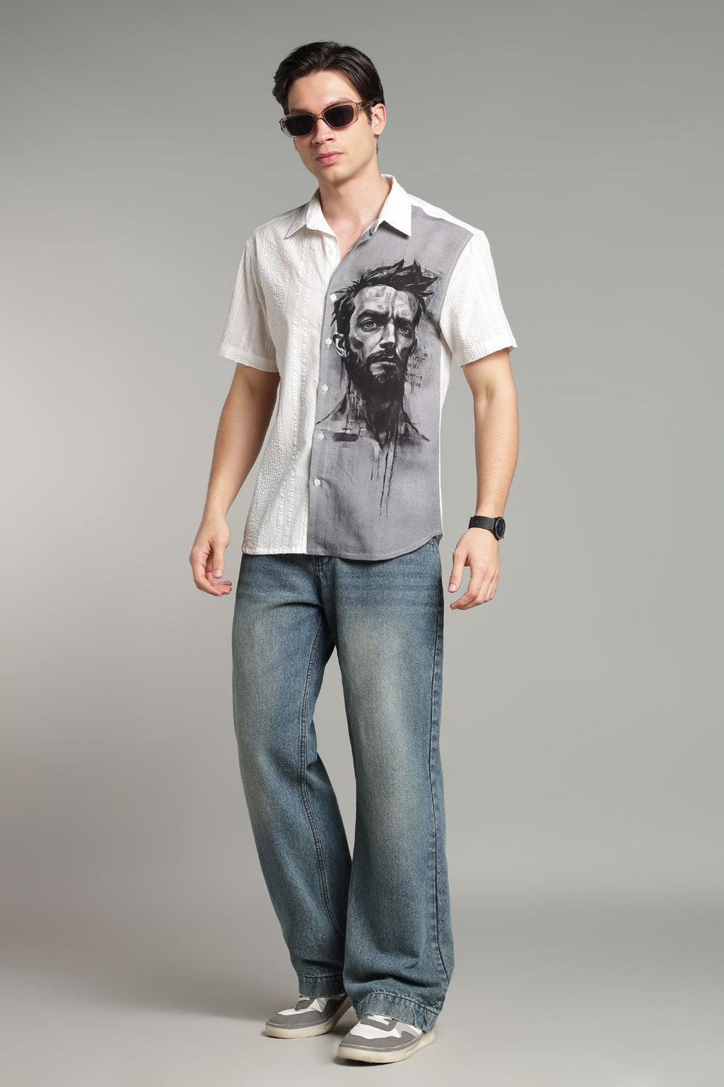 The Charcoal Muse Split Graphic Camp Shirt
