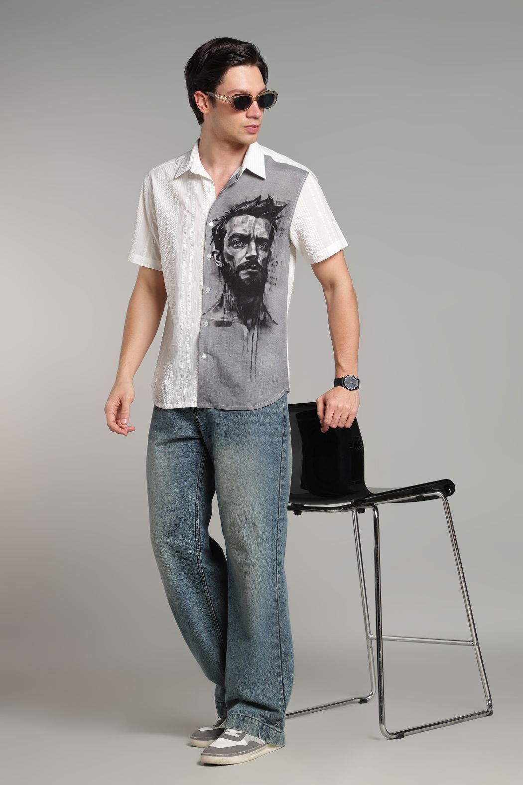 The Charcoal Muse Split Graphic Camp Shirt