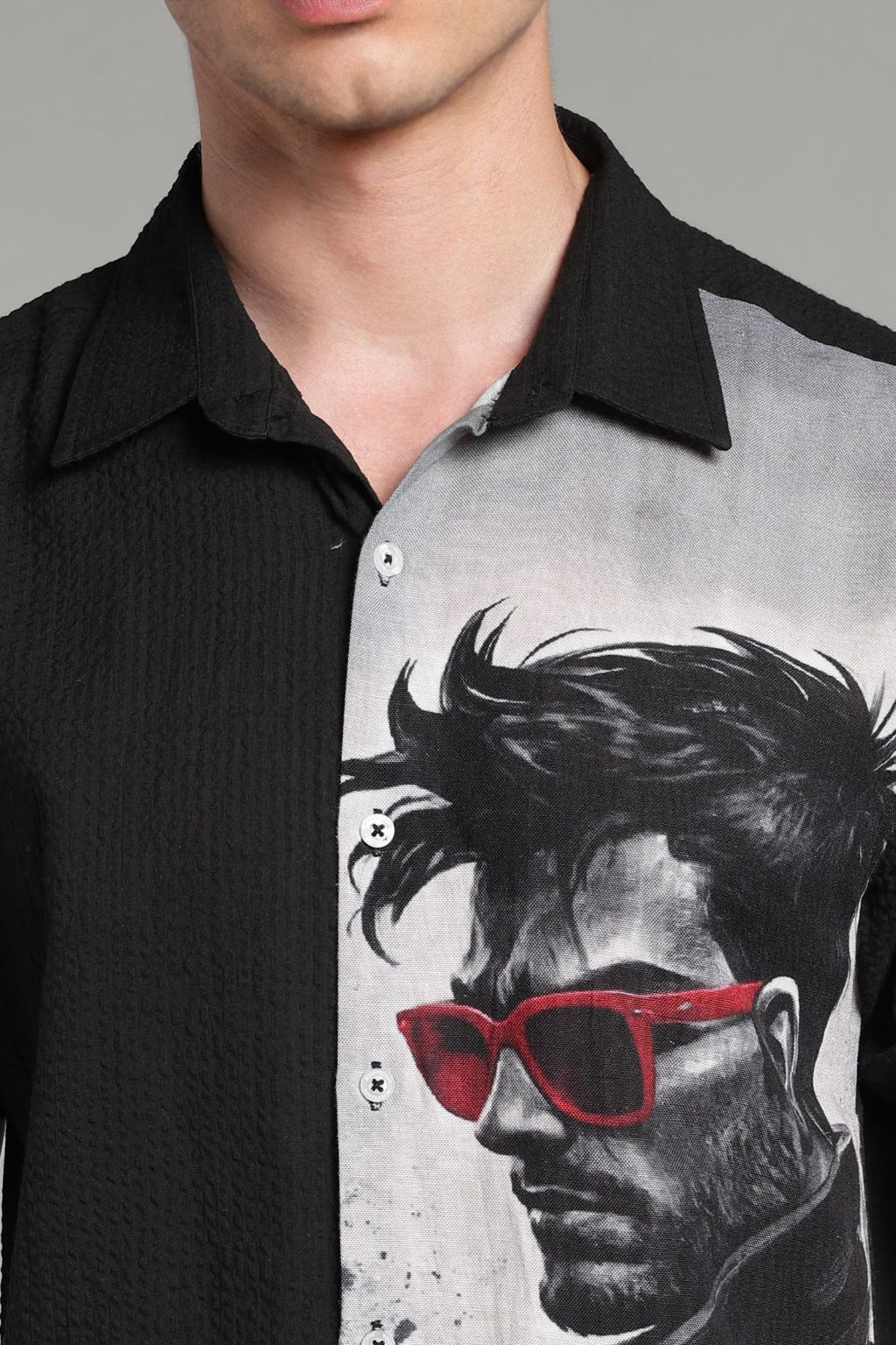 The Crimson Shades Split Graphic Camp Shirt