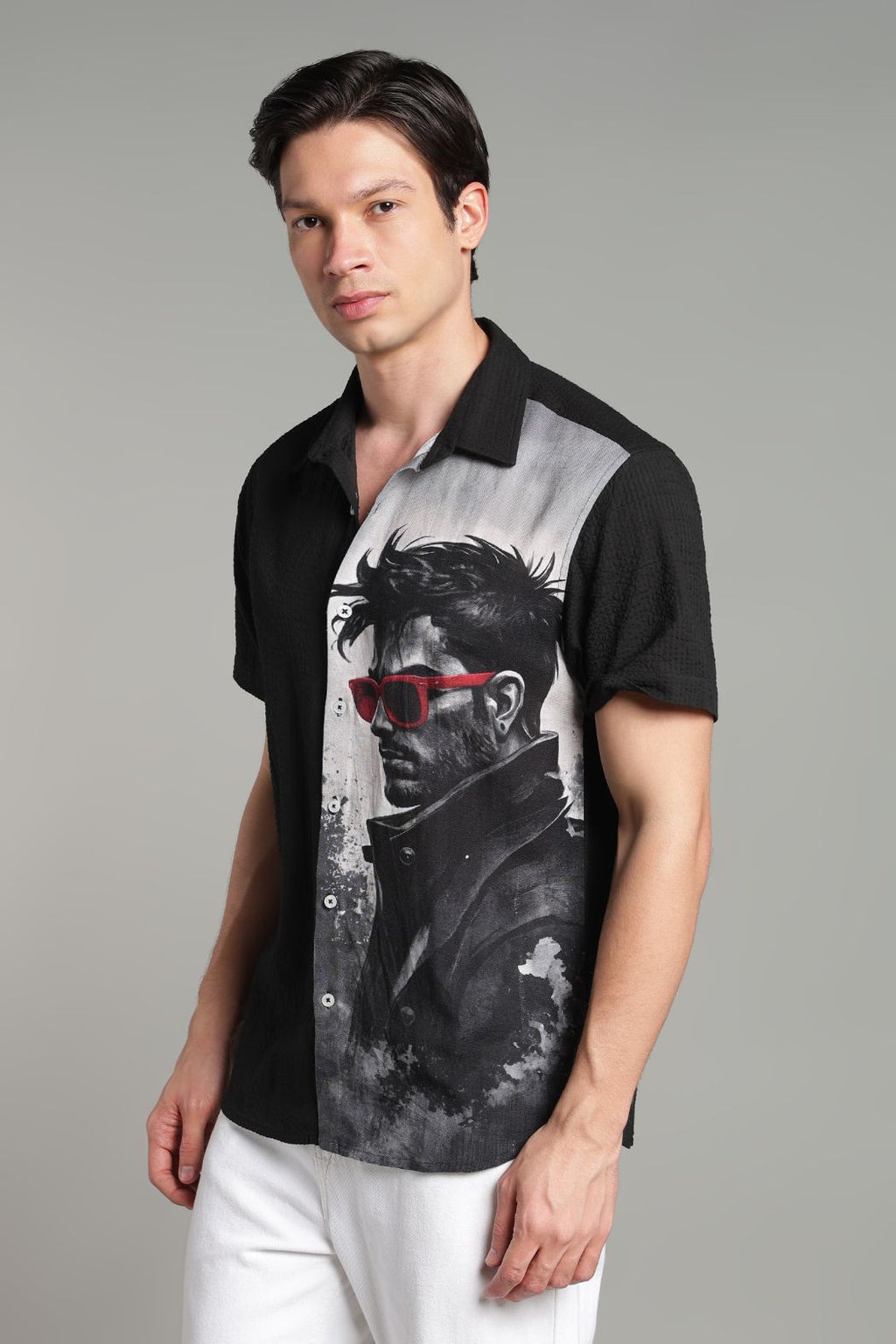 The Crimson Shades Split Graphic Camp Shirt