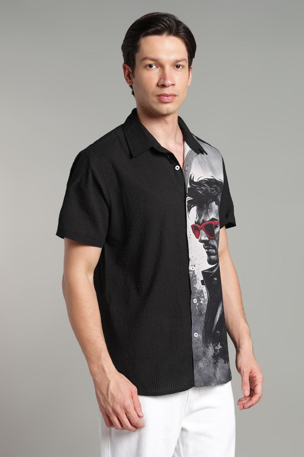 The Crimson Shades Split Graphic Camp Shirt