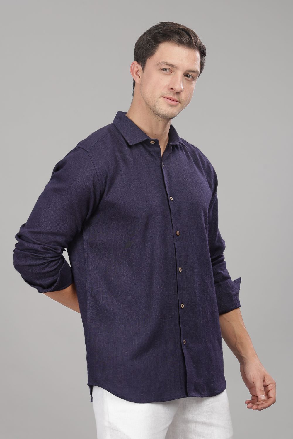 Navy Blue Milaan Linen Shirt