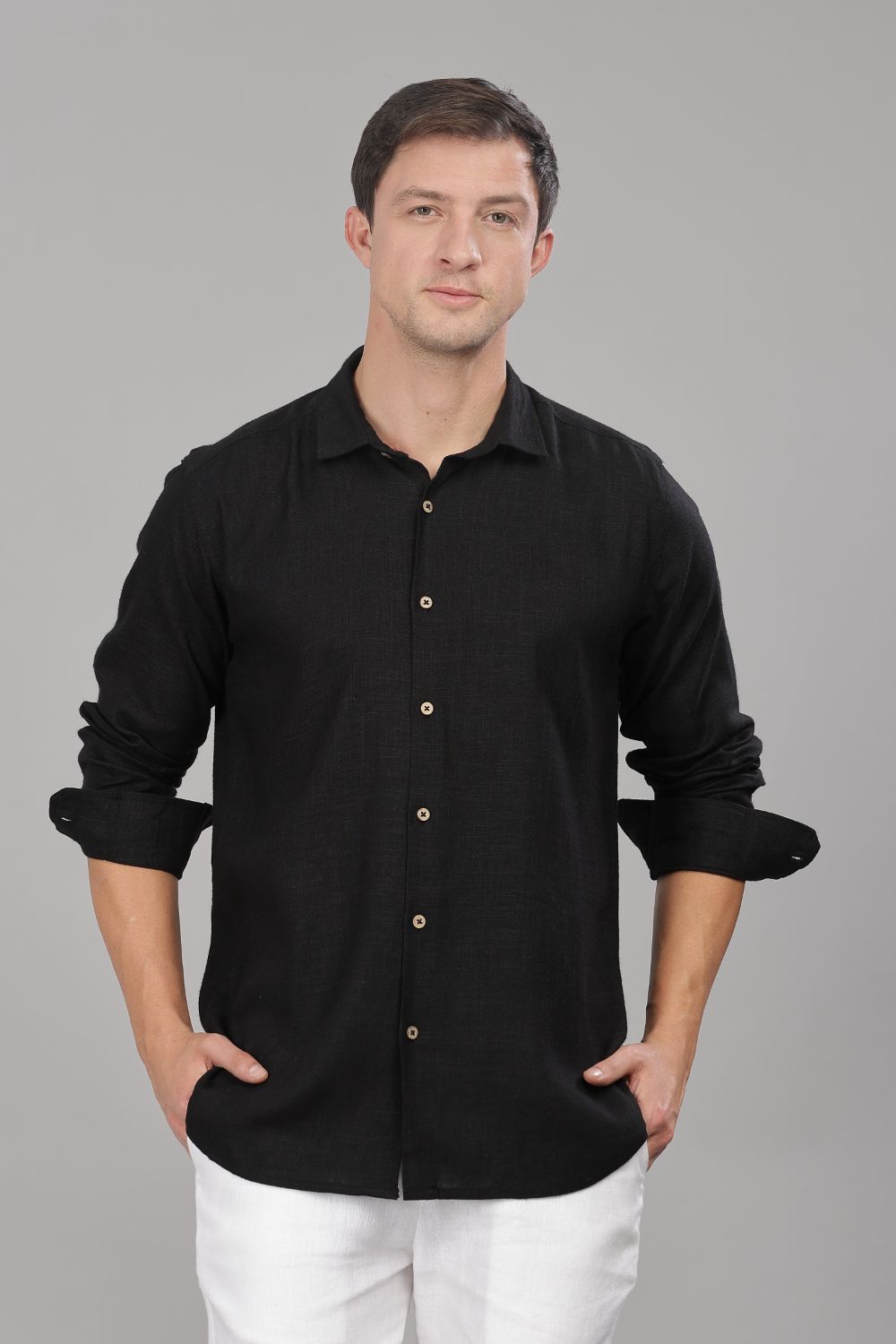 Black Milaan Linen Shirt