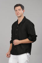 Black Monnaaco Cuban Collar Shirt