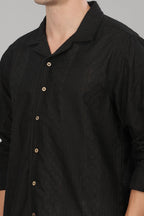 Black Monnaaco Cuban Collar Shirt