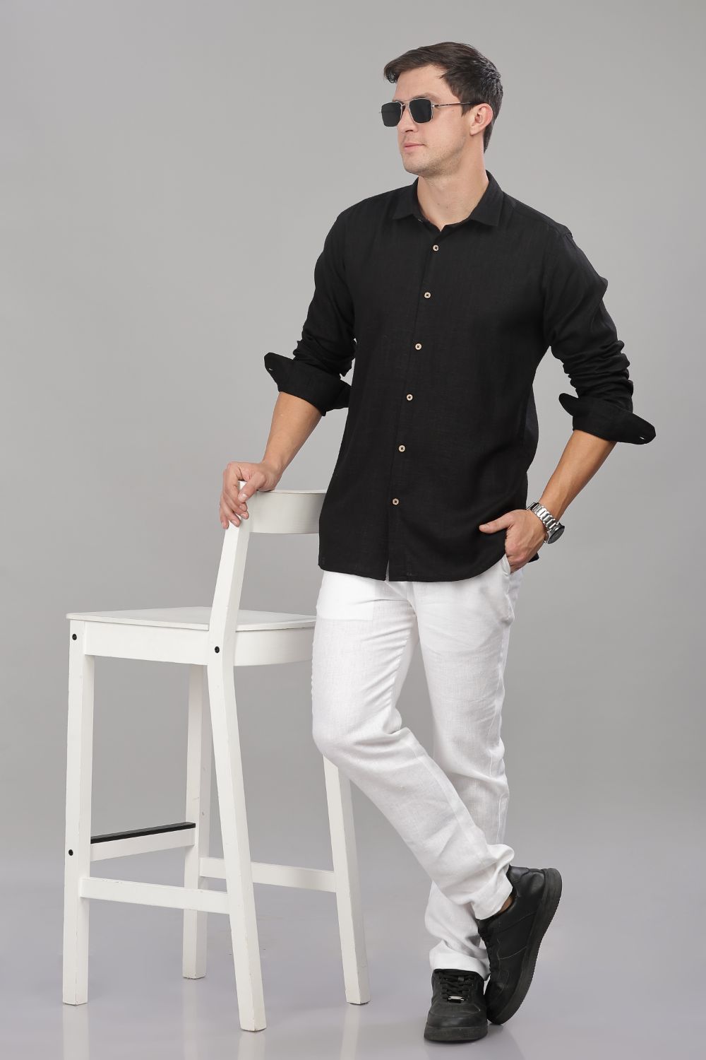 Black Milaan Linen Shirt